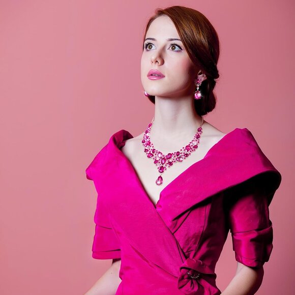 Bridal Teardrop Crystal Jewelry Set Necklace Earrings for Women Wedding Elegant - Picture 2 of 6